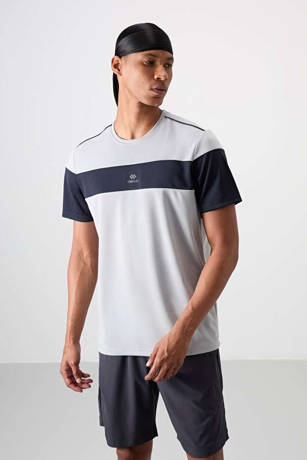 Gray Breathable Textured Slim Flexible Standard Fit Men's Performance T-Shirt - 88396
