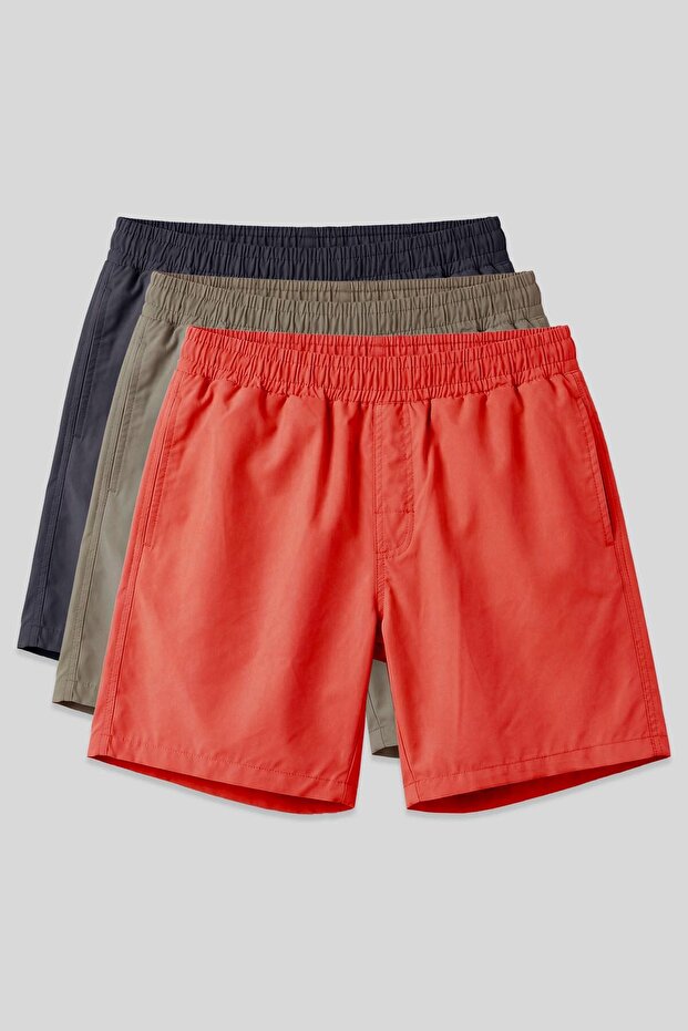 Standard Fit Basic 3-Pack Camel-Anthracite-Orange Men's Swim Shorts - 81237