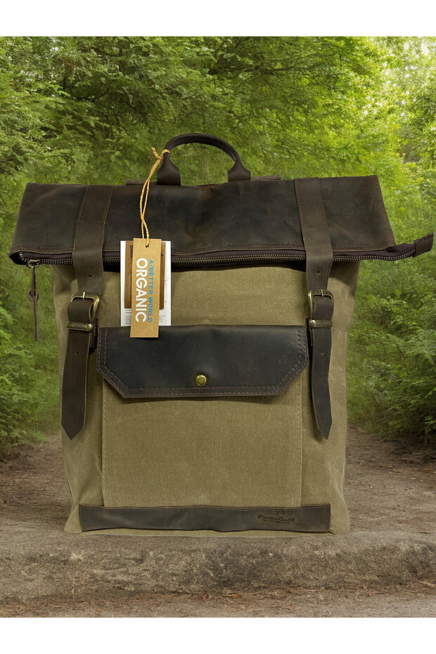 Vintage Canvas Leather Waterproof Design Unisex Excursion School Sports Travel Camping Backpack 32cm X 41cm