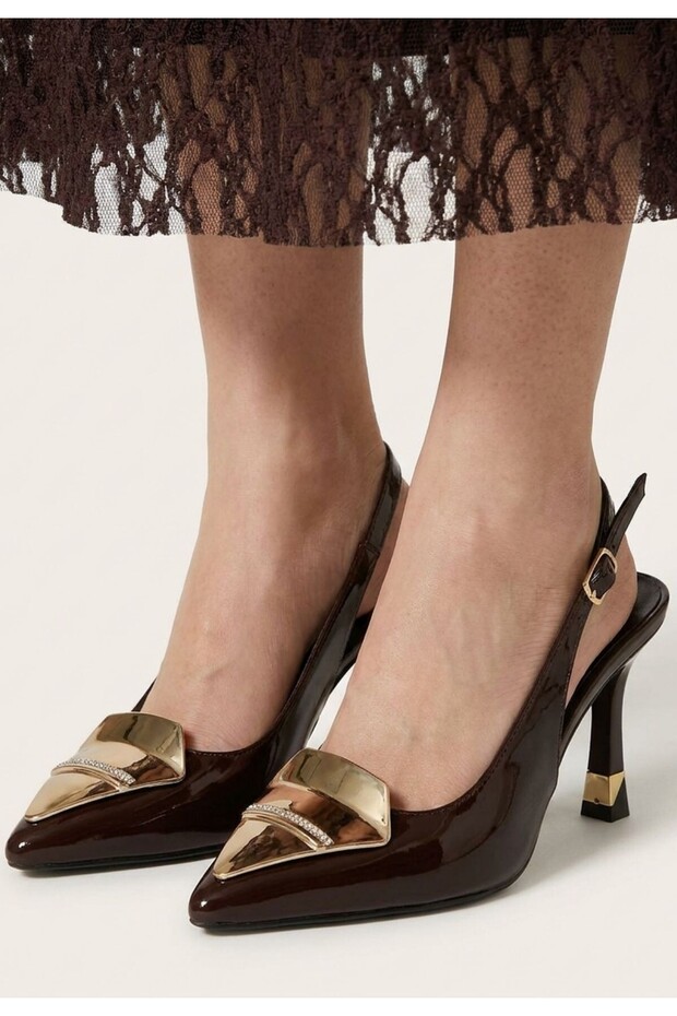 Brown Patent Leather Women's Heeled Shoes