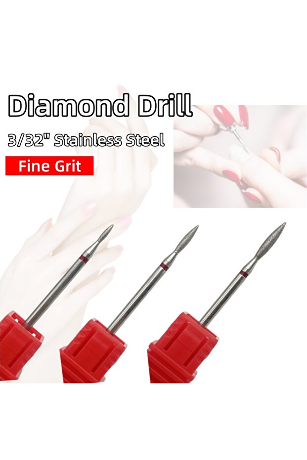 DM3P-01 3Pcs Nail Flame Diamond Drill Bit Set Trim The Cuticles And Buff The Nail Grooves Manicure A