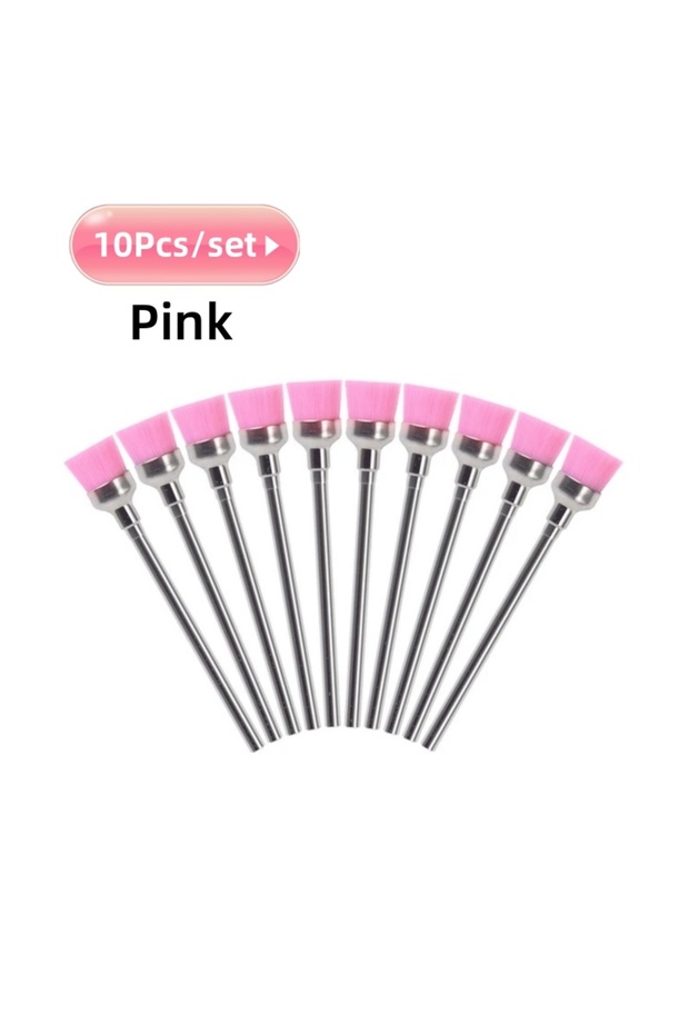 Pink-10pcs 10Pcs/bag Nail Art Nylon Cleaning Brush 2.35mm Grinding Head Dust Cleaning Nail Tool Stai