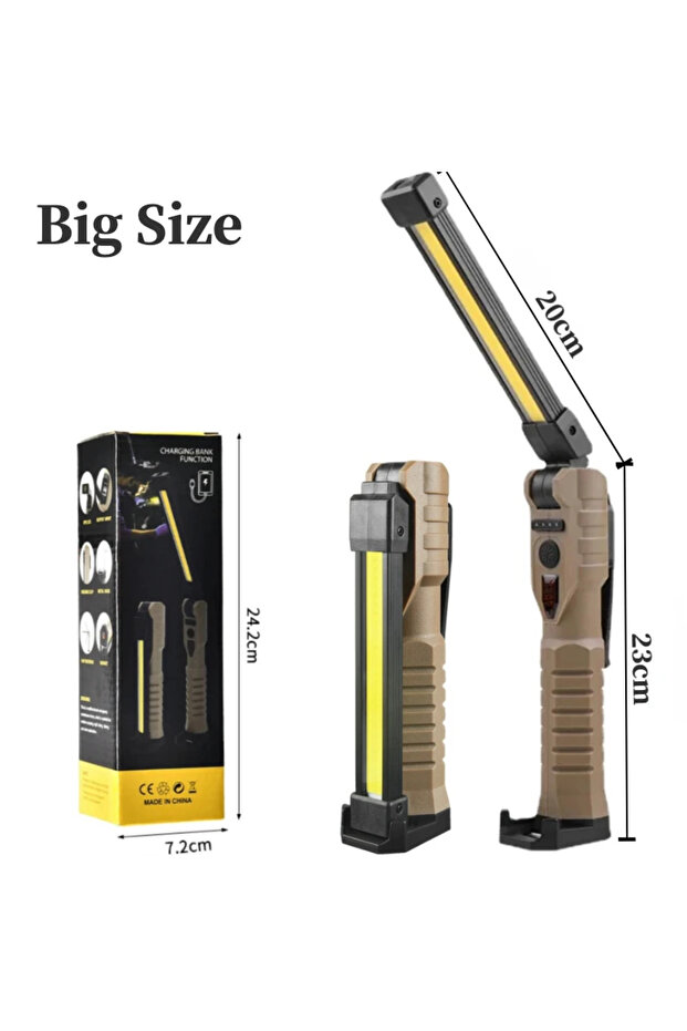 Large size begie Folding COB XPE LED Work Light Handheld Flashlight with Built-in Battery Lamp Torch