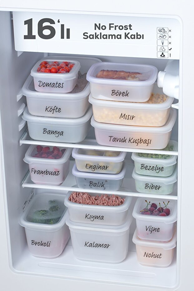 1046 16-Piece White Microwave Food Food Storage Set - No Frost -25 ° C Deep Freezer