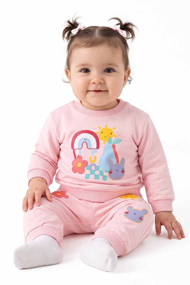 Baby Girl Pink Color Rainbow Sun Printed 2-Piece Set