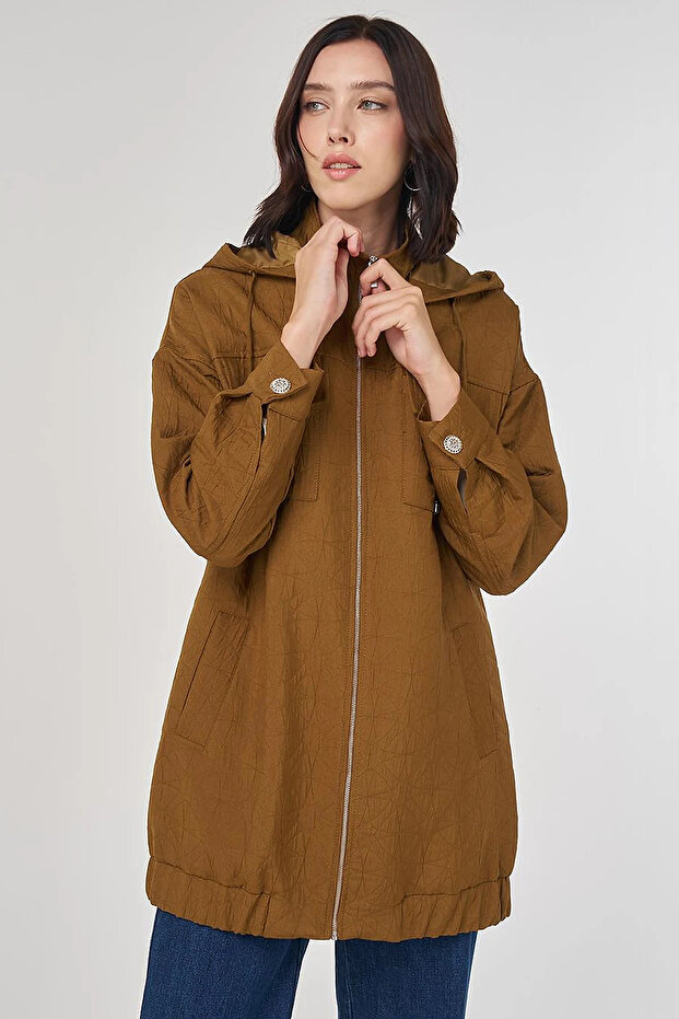 Shiny Buttoned Quilted Cap Dark Olive
