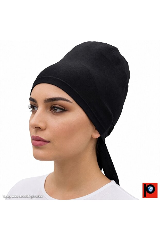 Stitched Black Combed Cotton Bonnet Scarf Shawl Hijab Bonnet