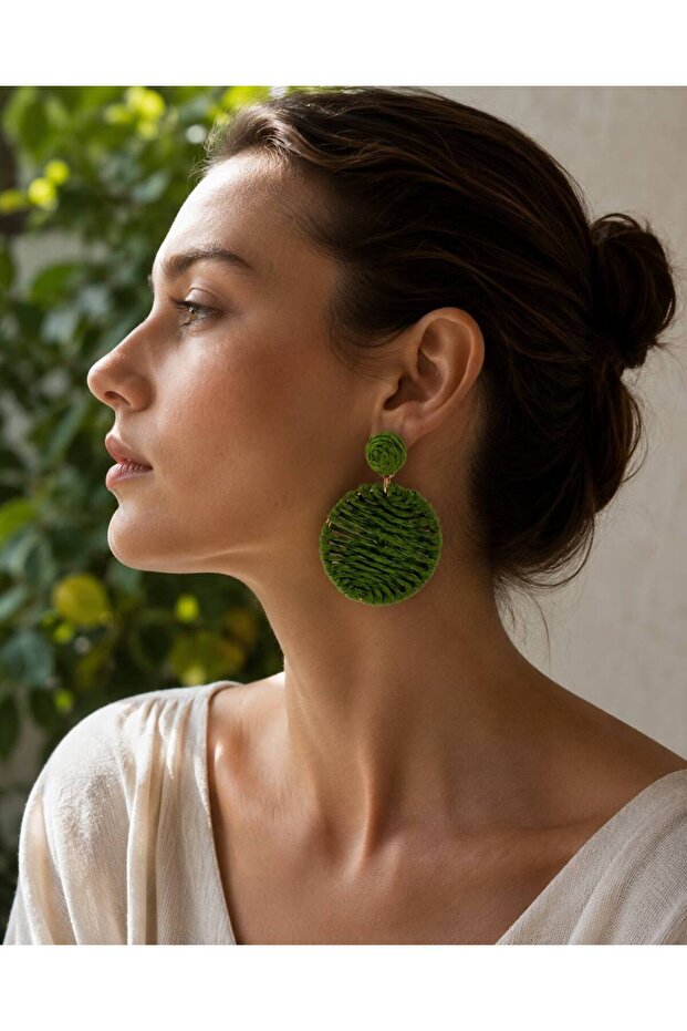 مجموعة أقراط دائرية من الخيزران - بني، أخضر وفيروزي