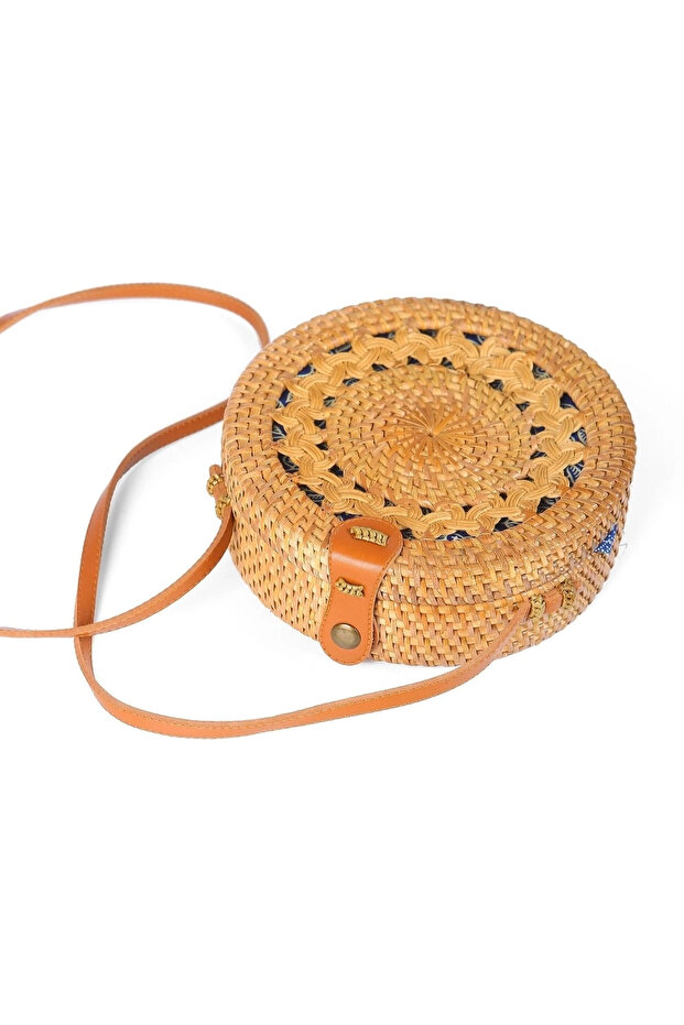 Daisy- Rattan Handmade Straw Round Shoulder Bag with Leather Strap