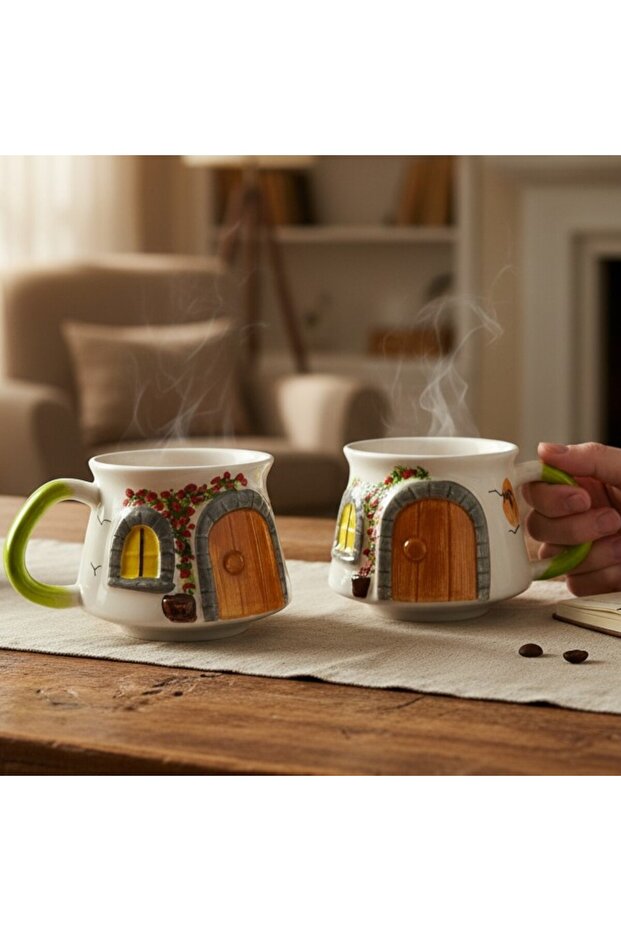Handcrafted, Double-Sided Embossed Pattern 2-Piece Cup-Mug Set, 5 Different Models