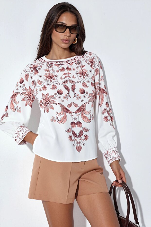 Msn Floral Embroidered Crepe Blouse