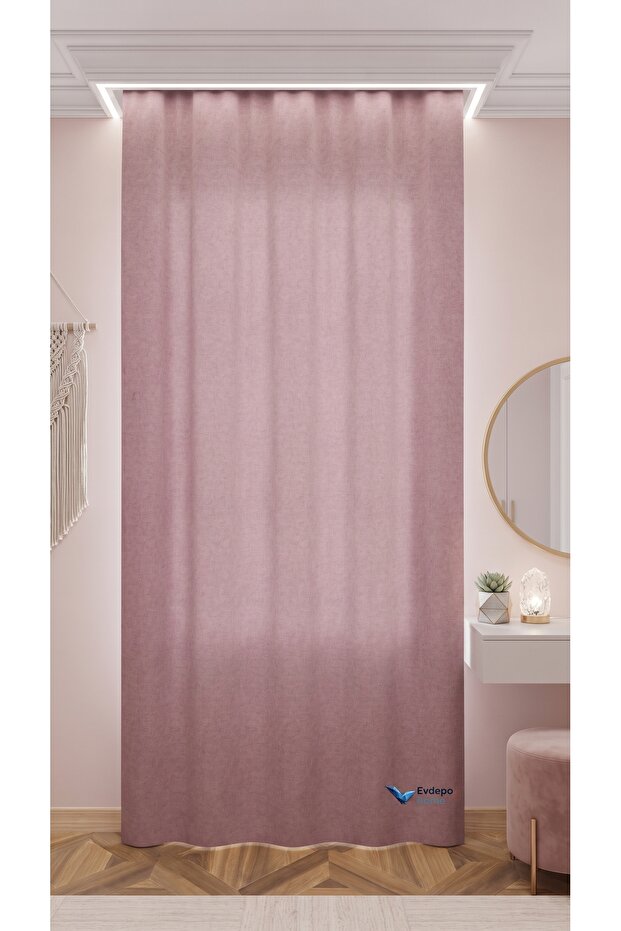 Dried Rose Solid Color Background Curtain, Pleatless Flat Planting, Extraphore Drawstring, Single Wing