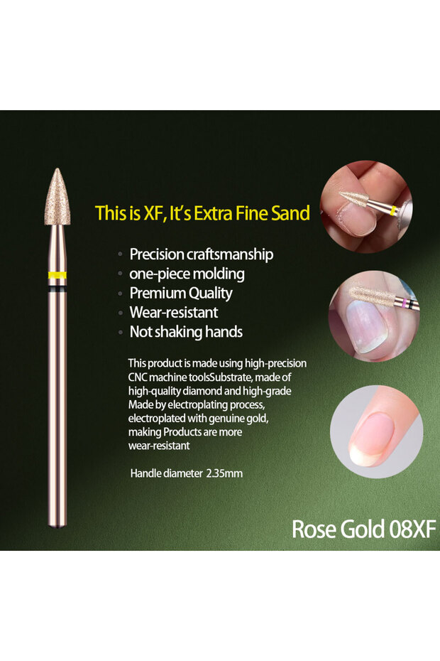 Rose Gold 08XF 1Pcs High Quality Rose Gold Diamond Nail Drill Bit For Manicure Burr Cuticle Dead Ski
