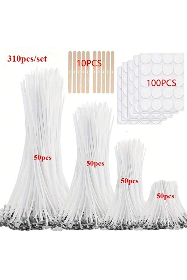 310pcsWick Set 310/510 Pieces Candle Making Supplies Set, 1"/3.94"/6"/8" Candles, 10 Candle Holders