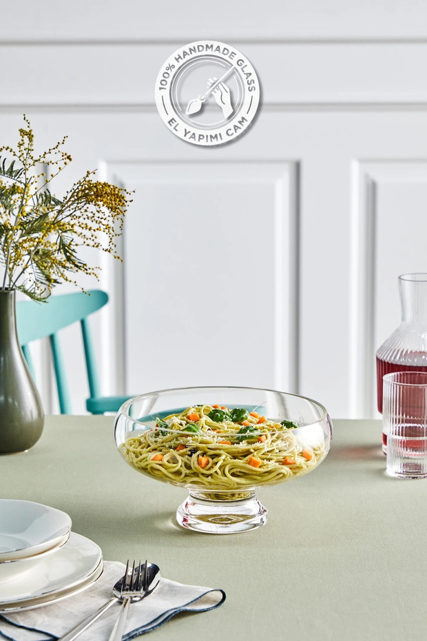 Selen Concept Moon Model Handmade Glass Salad and Presentation Bowl with Feet