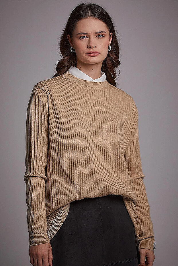 Crew Neck Corded Knitwear Blouse Stone