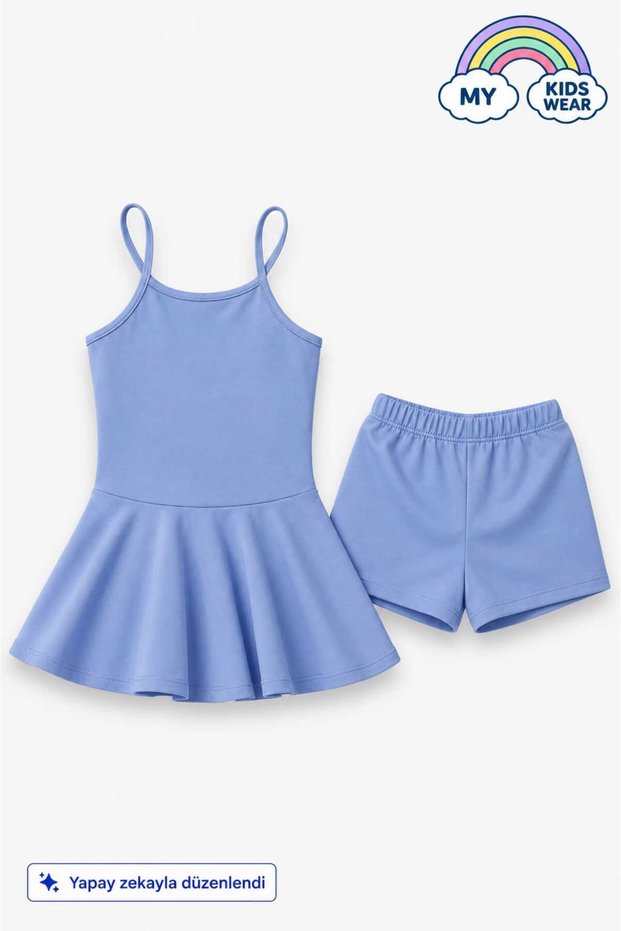 Girl's Waitress Swimsuit Dress and Shorts 2-Piece Set 12420
