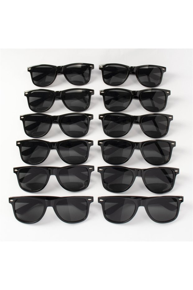 12PCS 12PCS Classic Black Square Fashion Glasses with Bolt Decoration For Party Photography Wedding