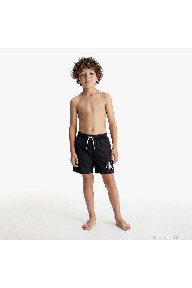 Medium Drawstring Çocuk Siyah Deniz Şortu