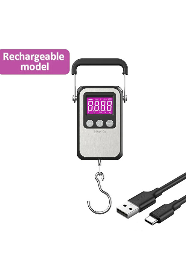 ميزان رقمي محمول WH-A35 بسعة 60 كجم/10 جم مع شحن USB أو البطارية، ميزان تعليق بخطاف