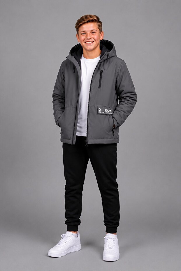 Boy's Hooded Pocket Lined Seasonal Raincoat