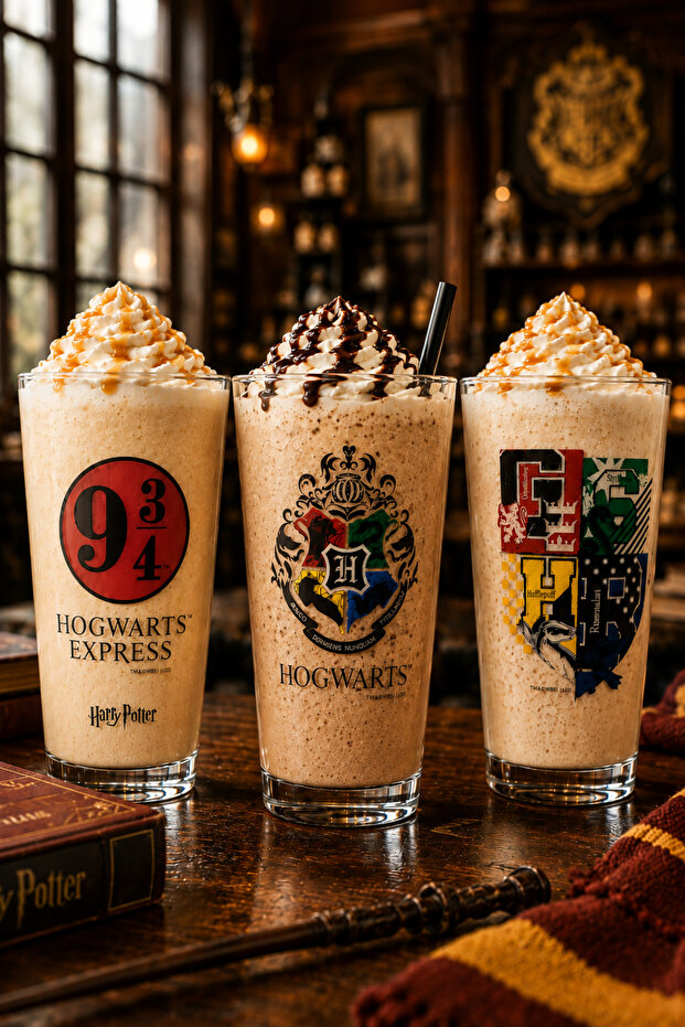 Set of 3 Harry Potter Printed Glass Cups Hogwarts Themed Transparent Design Daily Use 570 Cc Boxed Delivery