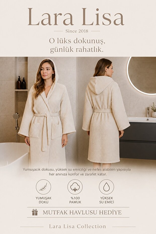 Hooded Pockets Unisex Women's Men's 100% Cotton Thick Pique Bathrobe