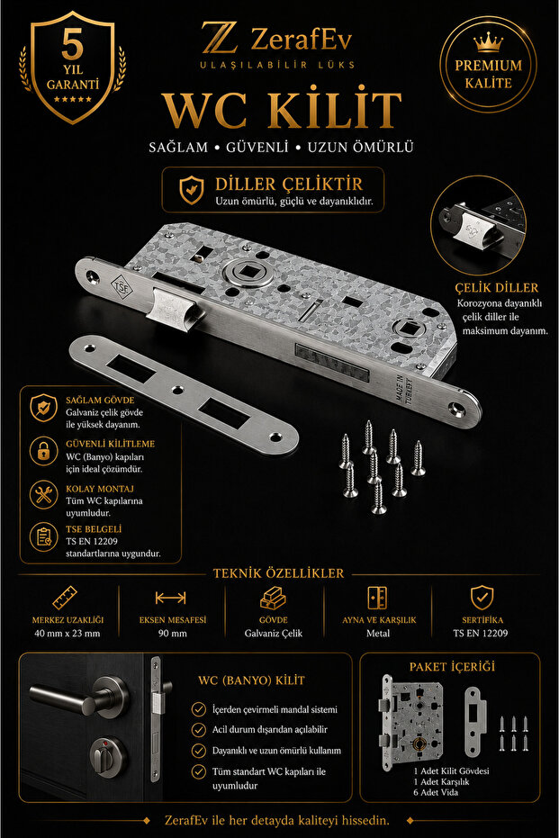 Wc Interior Door Lock Nickel High Quality Metal (5 Years Warranty) 40 X 23 mm 40'Lik Lock