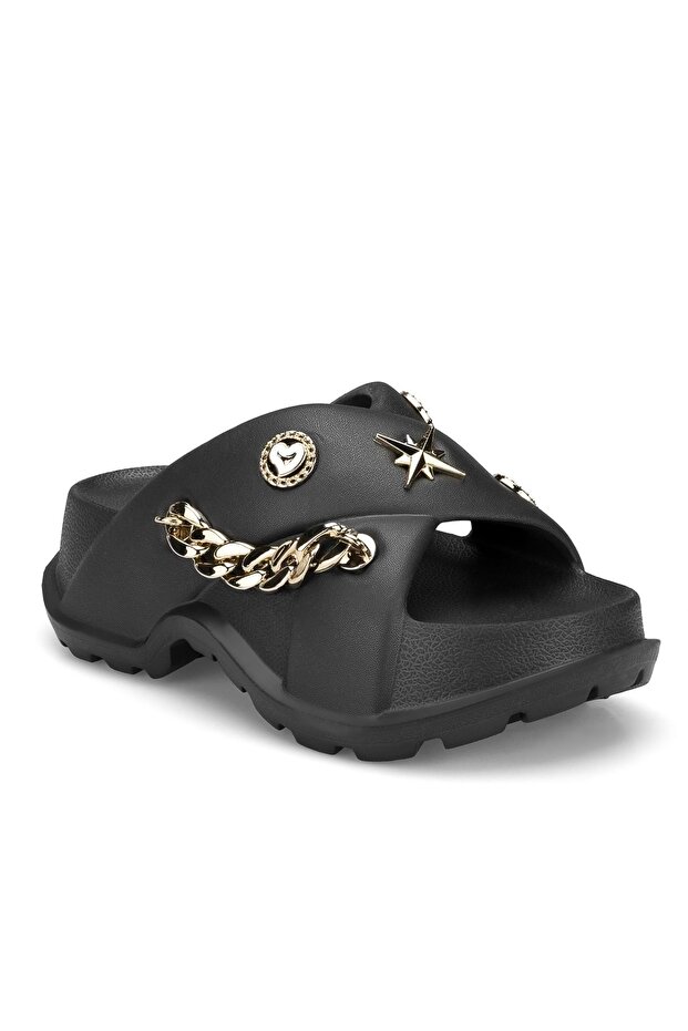 Ds Monapi.İnci Black Chain O Orthopedic Eva Women's Stoned t Buckled t Slipper Sandals