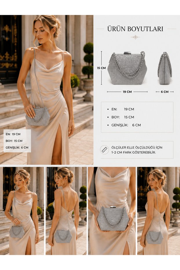 Platinum Color Big Stone Material Women's Evening Dress Clutch Portfolio Wedding Engagement Henna Evening Bag