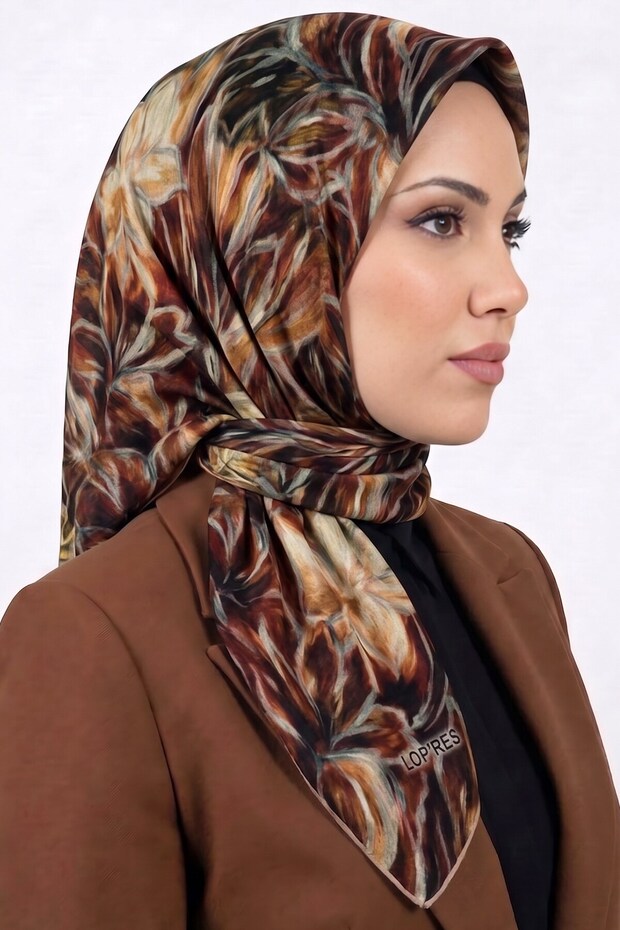 Women's Orange Floral Patterned Organic Cotton Soft Scarf