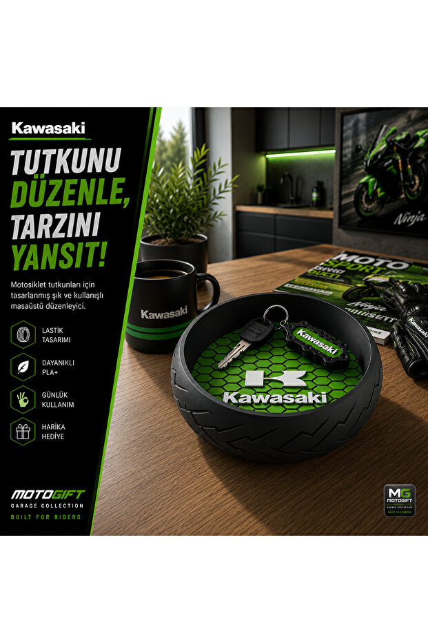 Desktop Keychain Bowl with Tire Design for Kawasaki Motorcycle Enthusiasts