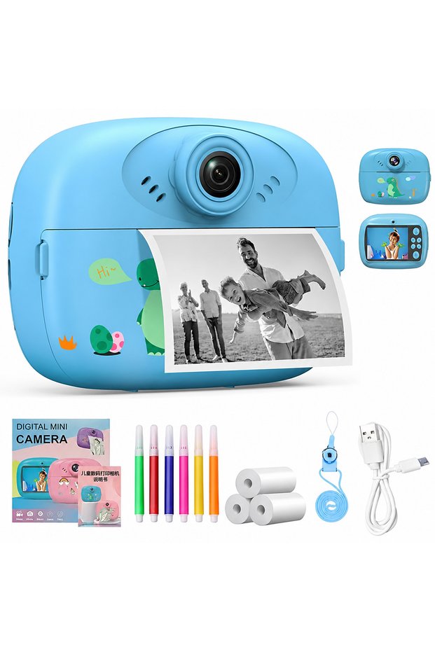 Instant Print Camera for Kids, 1080P HD Instant Print Photo with 3 Rolls Photo Paper &Supports MicroSD Card & 5 Color Pens & DIY Graffiti, Birthday Gifts for Boys Girls (Blue(Astronaut))