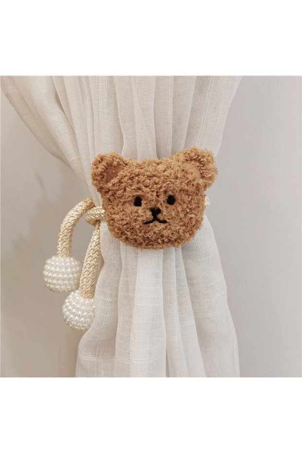 Coffee Ins-Style Korean Version Plush Teddy Bear with 1 Pearl Buckle Curtain Tie for Children's Room