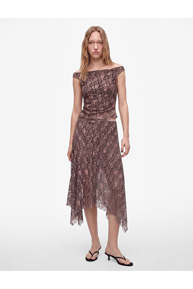 Slim Fit Asymmetrical Ruched Midi Skirt