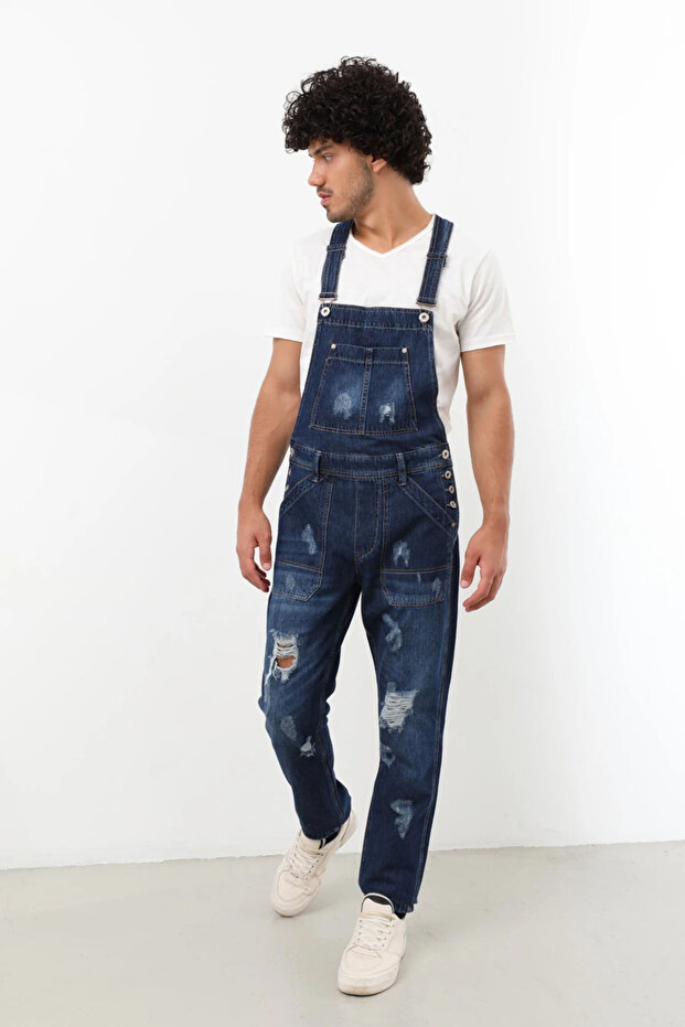 Men's Jean Overalls Trousers Navy Blue