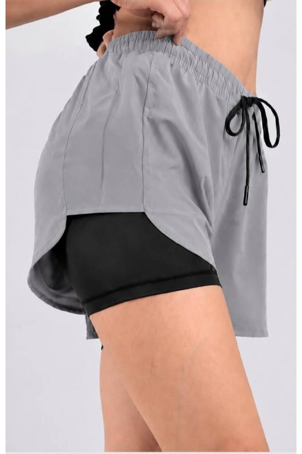Women's Quick Dry Two Layered Leggings with Pocket Detail Sports Shorts