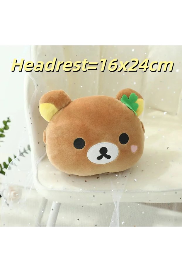 As Picture Brown Headrest Kawaii Rilakkuma Car Seat Belt Cover Soft Plush Bear Seat Belt Shoulder Pa