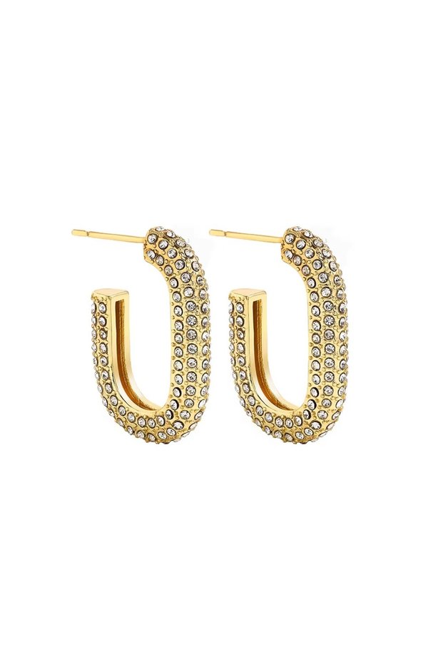21866 Fashion Zircon Circle Huggie Hoop Earrings for Women Geometric U Shape Hoops Ear Buckle Gold P