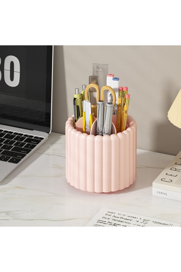 Pink 360° Makeup Brush Holder 7 Slots Make Up Brush Organizer Removable Spinning Cosmetic Brushes St