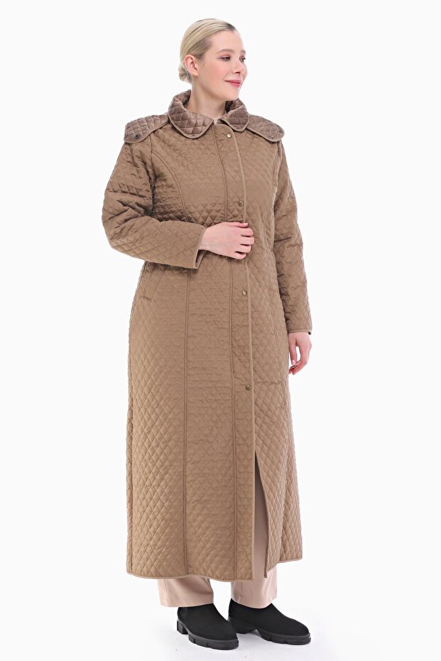 Women's Large Size Hooded 142 Cm Mink Quilted Coat 1022