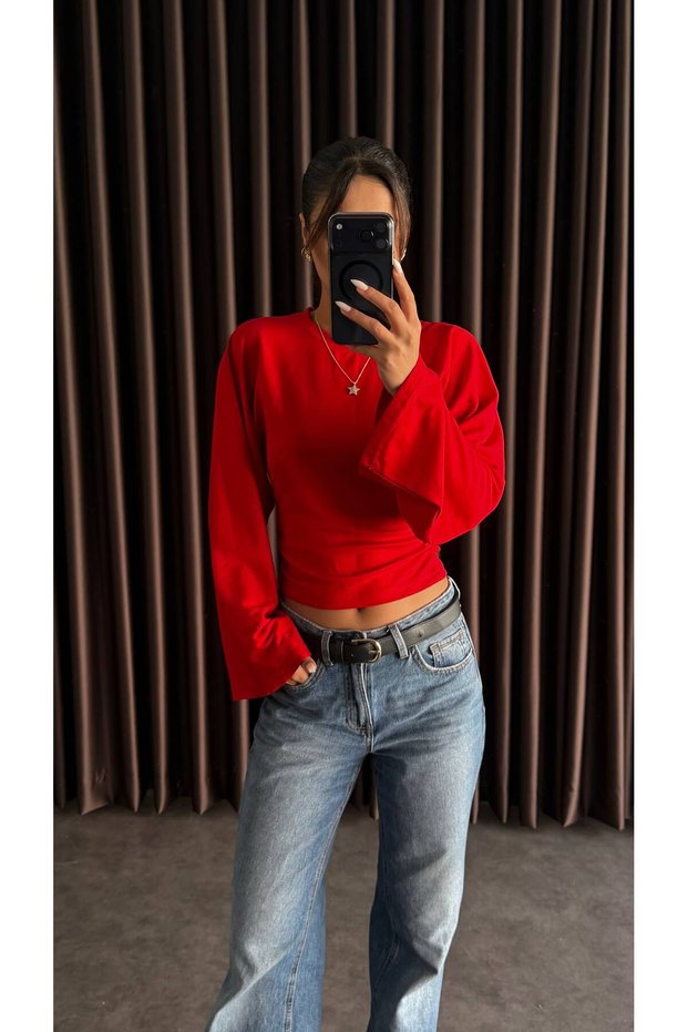 Modal Fabric Gathered Detail Wide Sleeve Blouse
