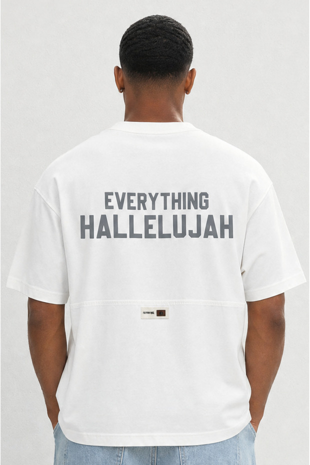 Men's Hallelujah Printed Oversize T-Shirt Ecru