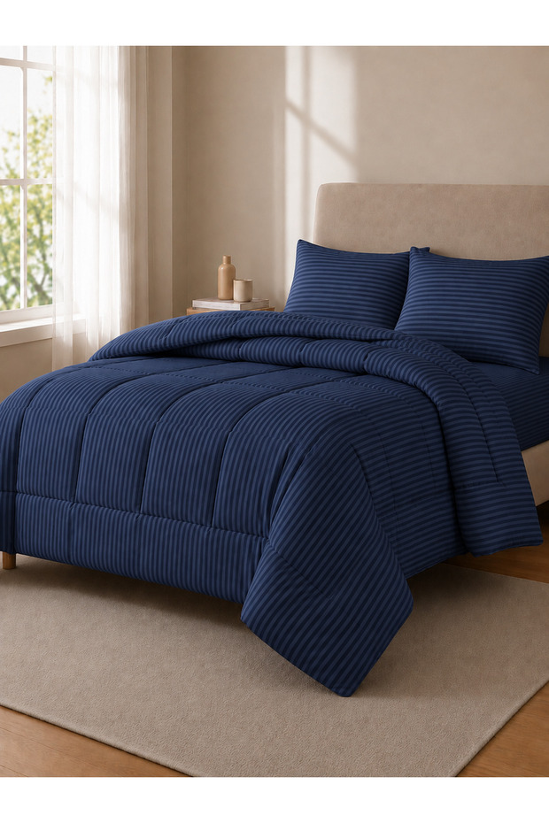 Stripe Comforter Set- Ultra Soft Brushed Microfiber Fabric, Soft Siliconized Fiber Filling