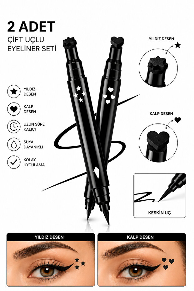Double Ended Eyeliner Star and Heart Patterned Economical Set of 2