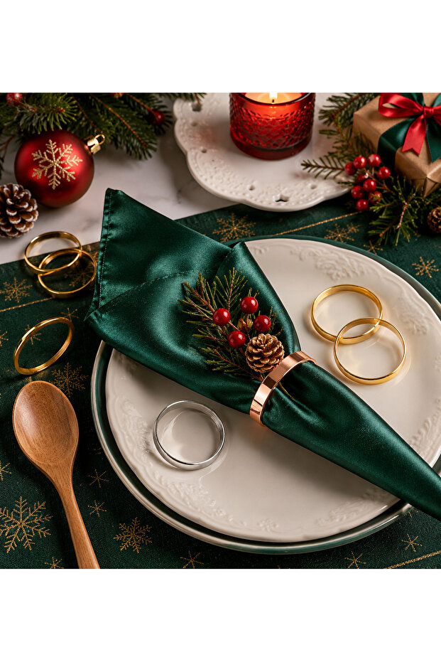 12 Pieces - Elegant Metal Napkin Ring Ring for New Year and Ramadan - Metal Accessory