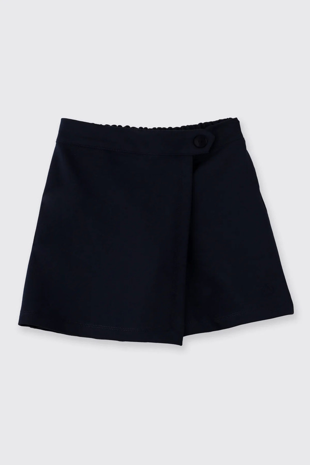 Girl's Pocket Detailed Navy Blue Shorts Skirt with Half Elastic Waist