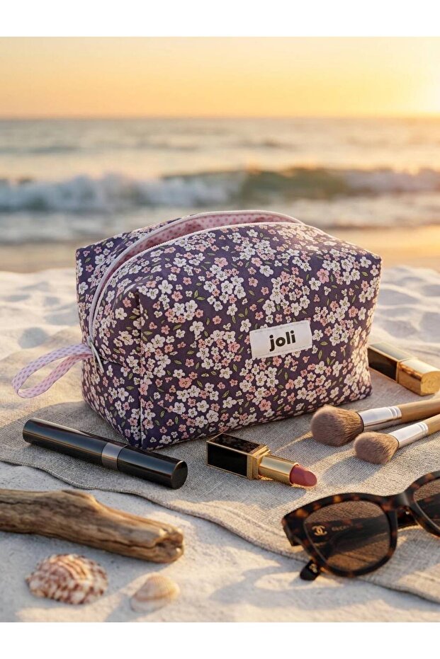 Purple Floral Makeup Bag & Travel Bag