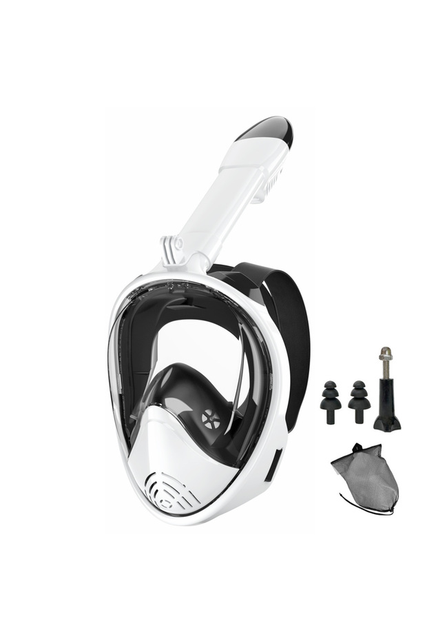 S/M BlackWhite Full Face Snorkel Mask Silicone Diving Mask Full Dry Panoramic With Camera Holder Lar