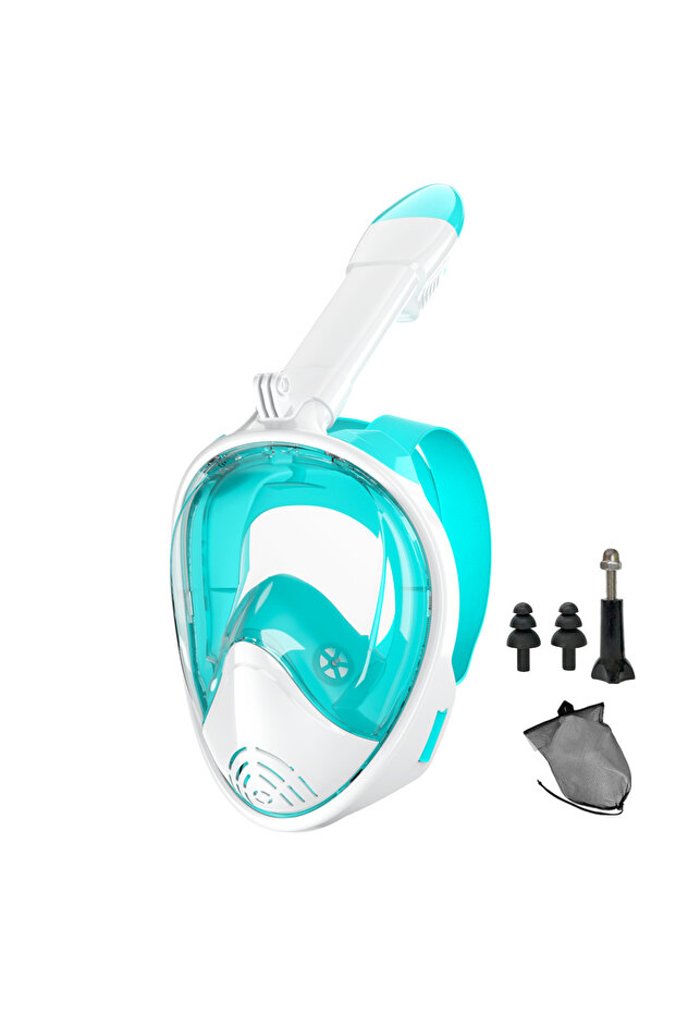 S/M GreenWhite Full Face Snorkel Mask Silicone Diving Mask Full Dry Panoramic With Camera Holder Lar